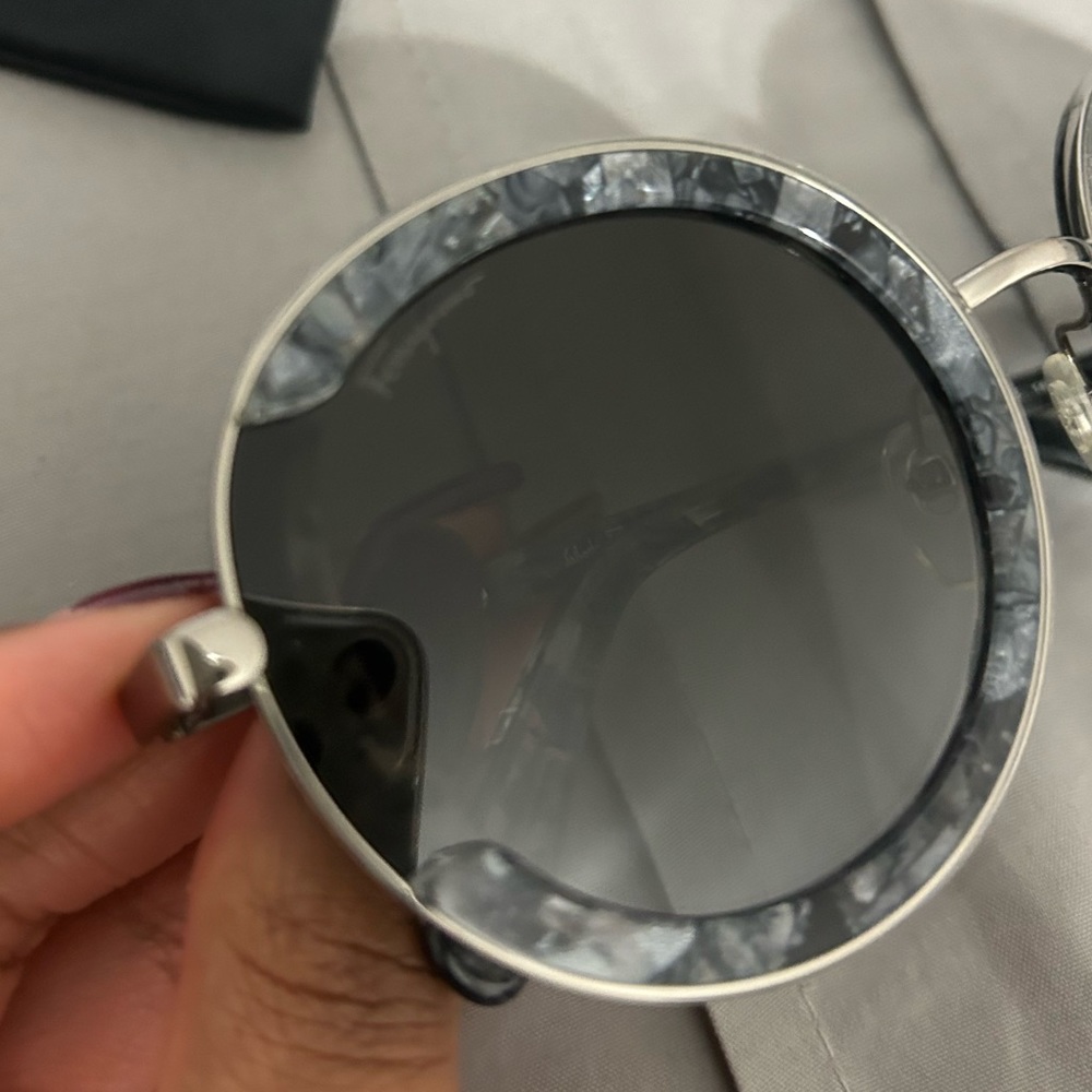 Ferragamo Black Crystal Quartz Round Sunglasses - Picture 4 of 5